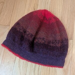Red and Brown Gradient HandKnit Wool Beanie